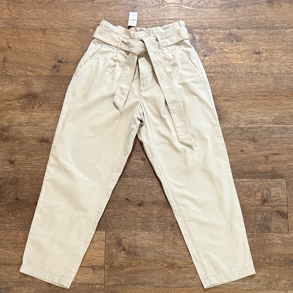 LOFT Beige Paperbag Trousers with Tie Waist